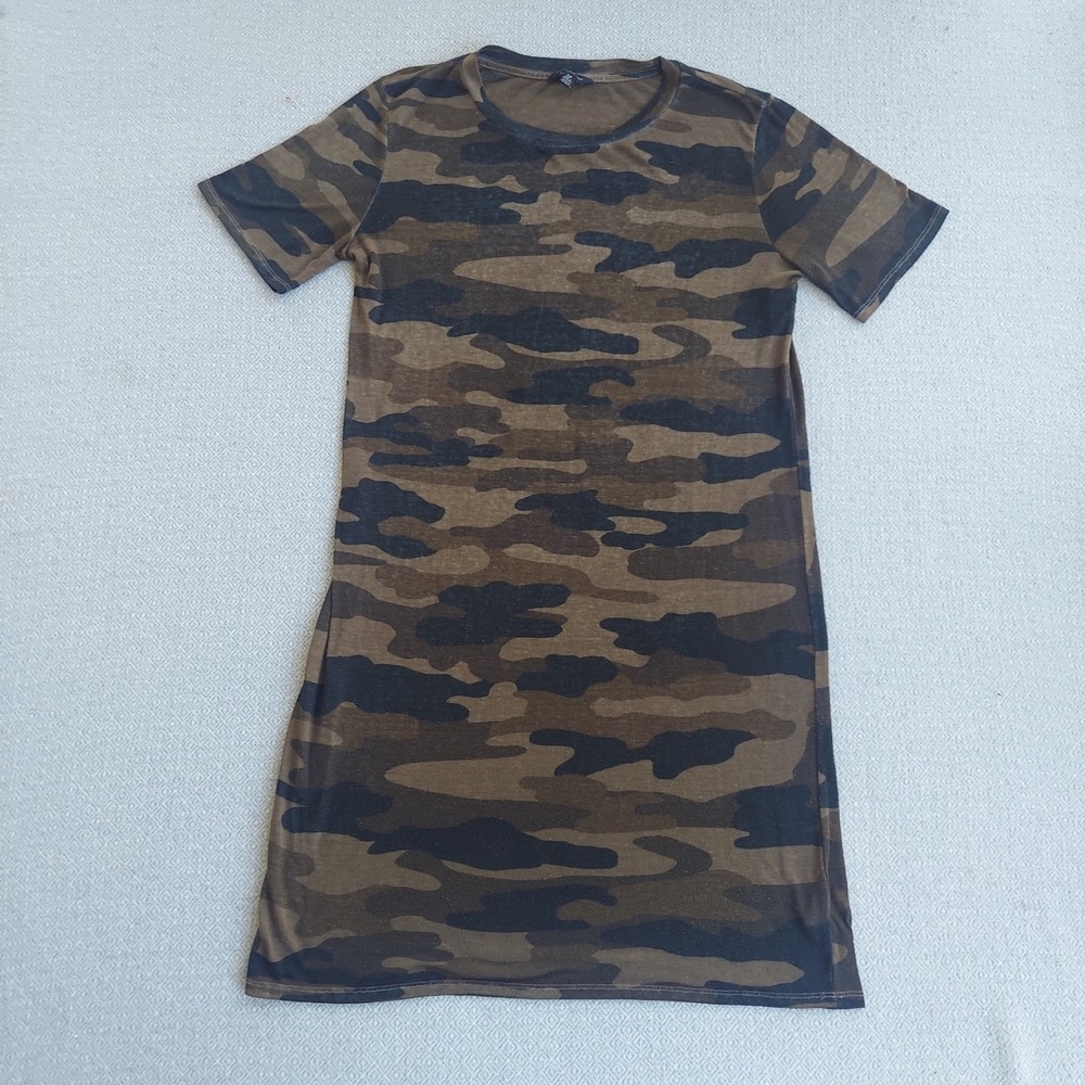 Lucky Brand Dress Womens S Green Camo T-Shirt Mini Casual Short Sleeve Camo